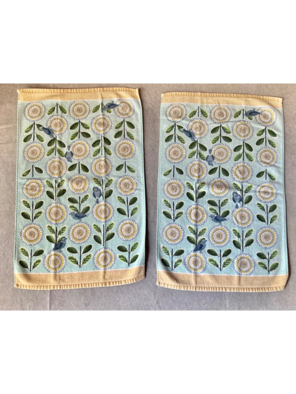 Floral & Bird Kitchen Tea Towels Terry 27.5x17 Set of 3 Yellow, Aqua Blue Green - Picture 5 of 10